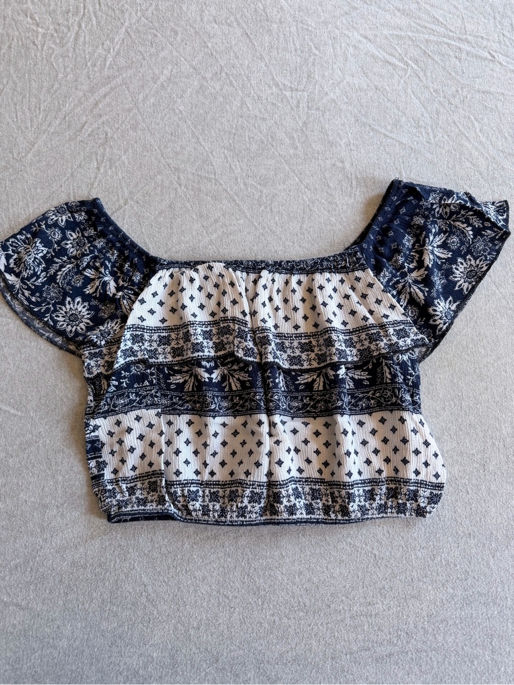 Timing Navy and White Off-Shoulder Crop Top
